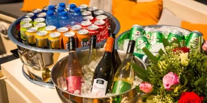 Soft drinks, wine and beer on BBQ boat Amsterdam