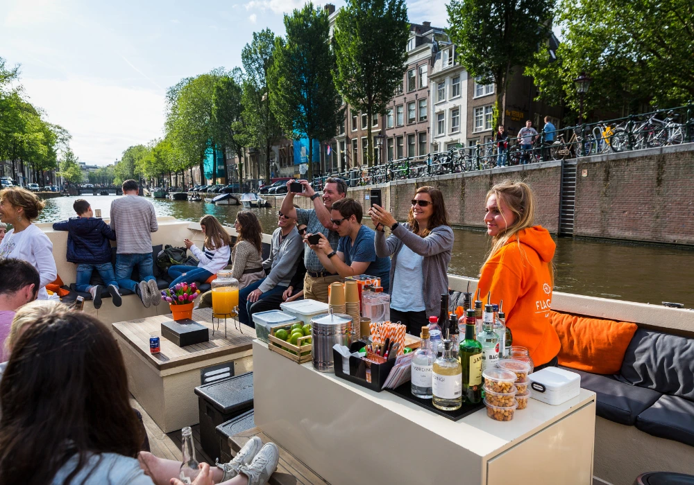 Group of people on a boat in Amsterdam