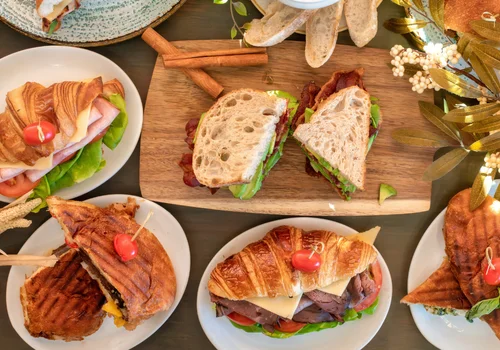 Open-faced sandwiches on a table