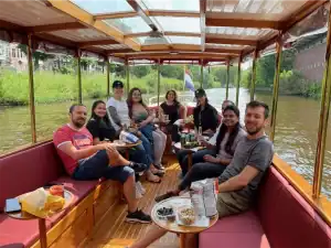 The Grifioen group enjoying drinks on board the saloon boat