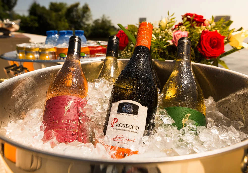 Flaschen Wein und Prosecco