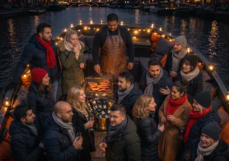 winter bbq boot chef borrel sloep avond